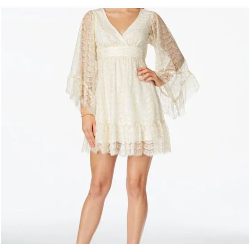 Betsey Johnson Ivory and Gold Lace Long Sleeve Boho Dress